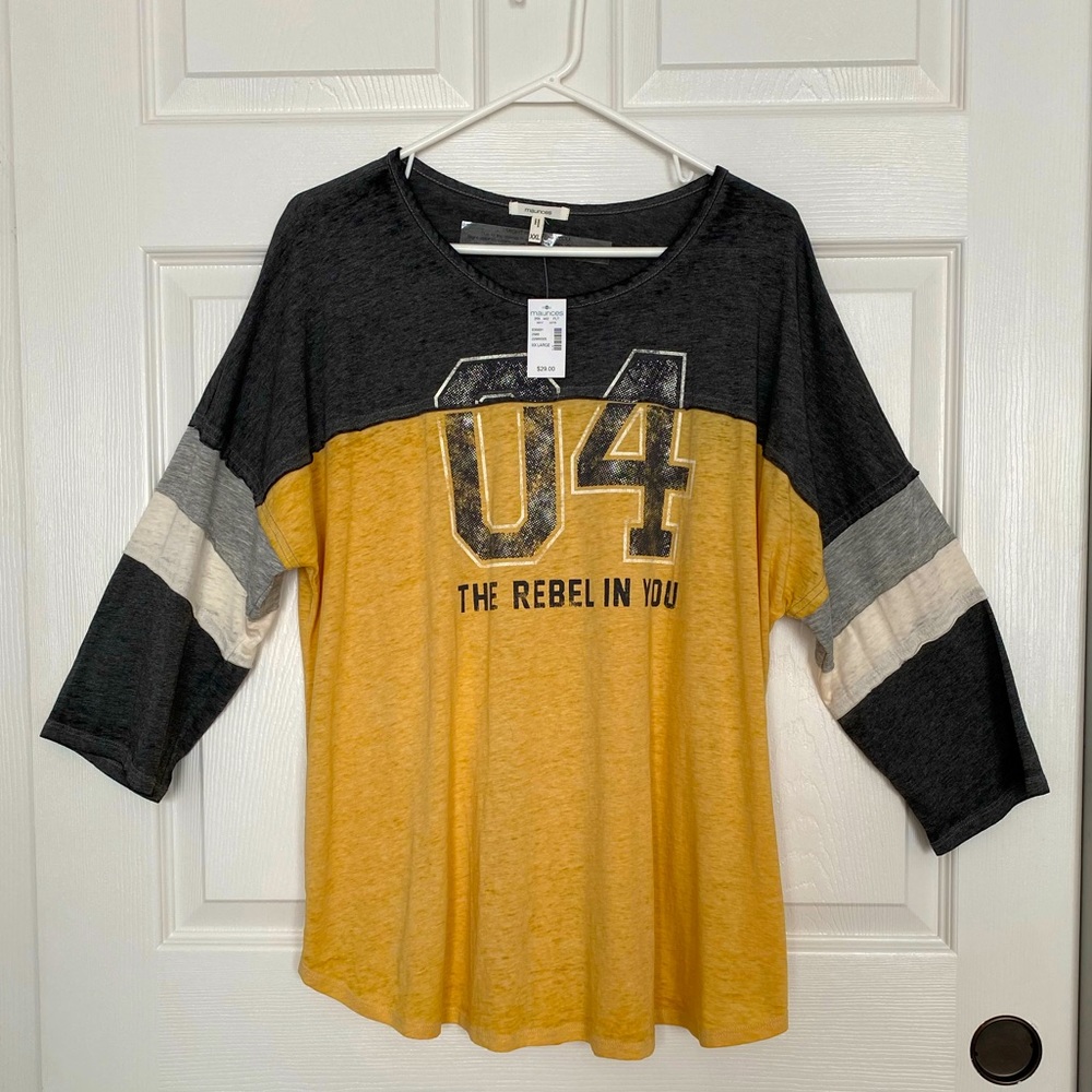 NWT Maurices 3/4 Sleeve Jersey Style Shirt, Sz XXL